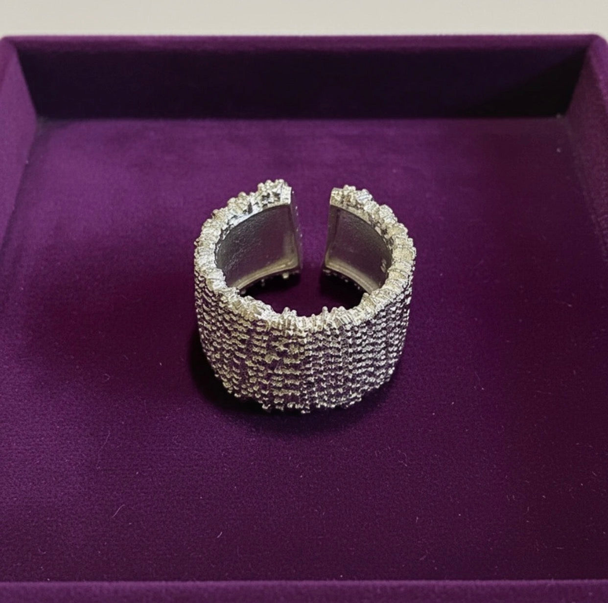 Silver Crystal Mesh Wide Band Open Ring
