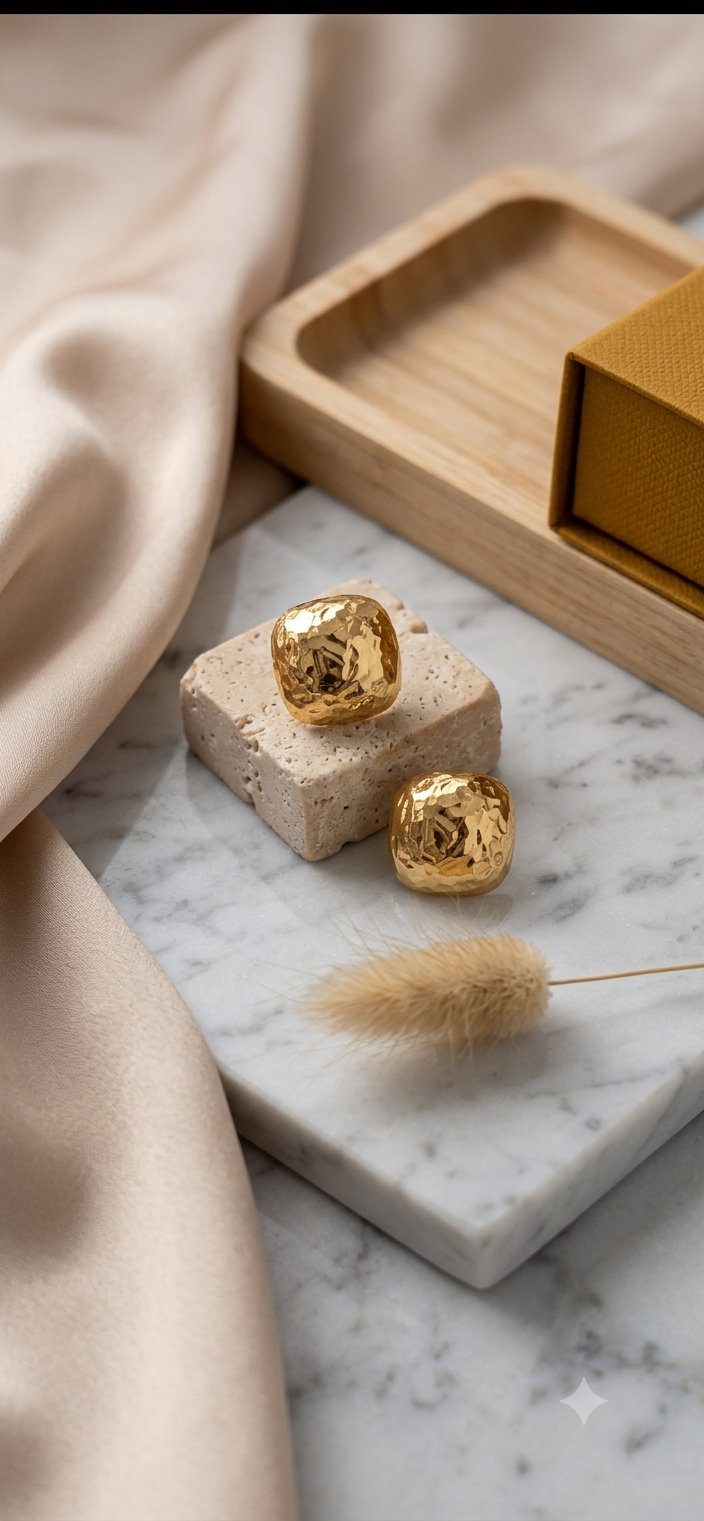 Hammered Gold Square Stud Earrings