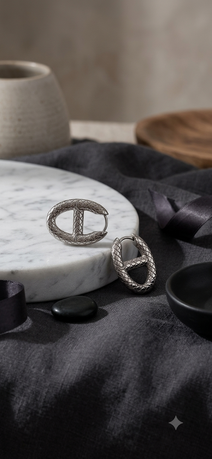 Woven Snake Oval Hoop Earrings — Silver