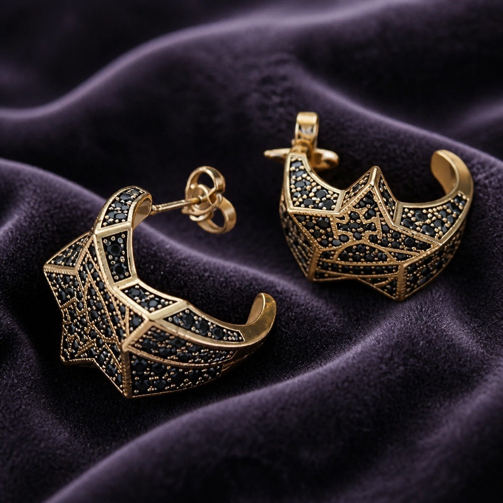 Gold & Black Crystal Star Huggie Earrings