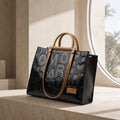 Black Embossed Letter Leather Tote Bag