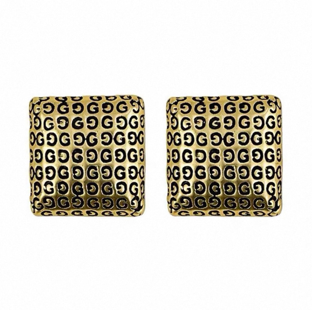 Gold-tone puffed square G-monogram stud earrings product shot