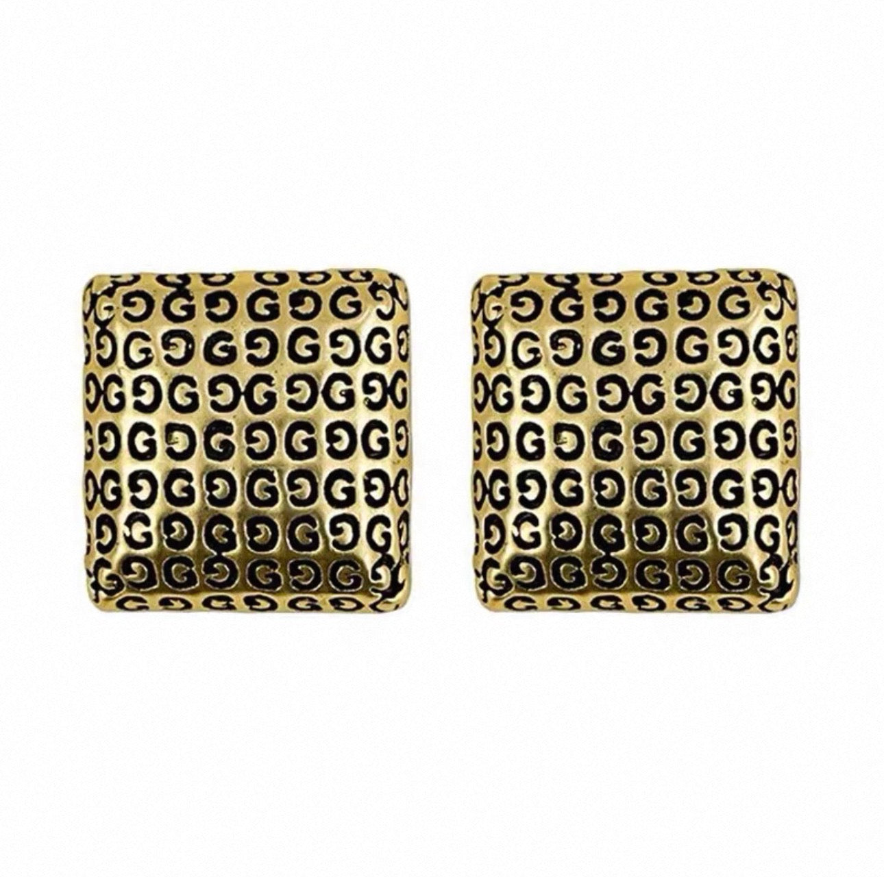 Gold-tone puffed square G-monogram stud earrings product shot