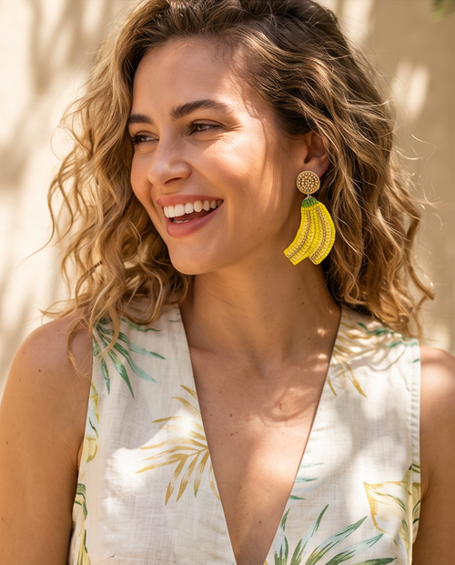 Banana Bunch Beaded Drop Earrings