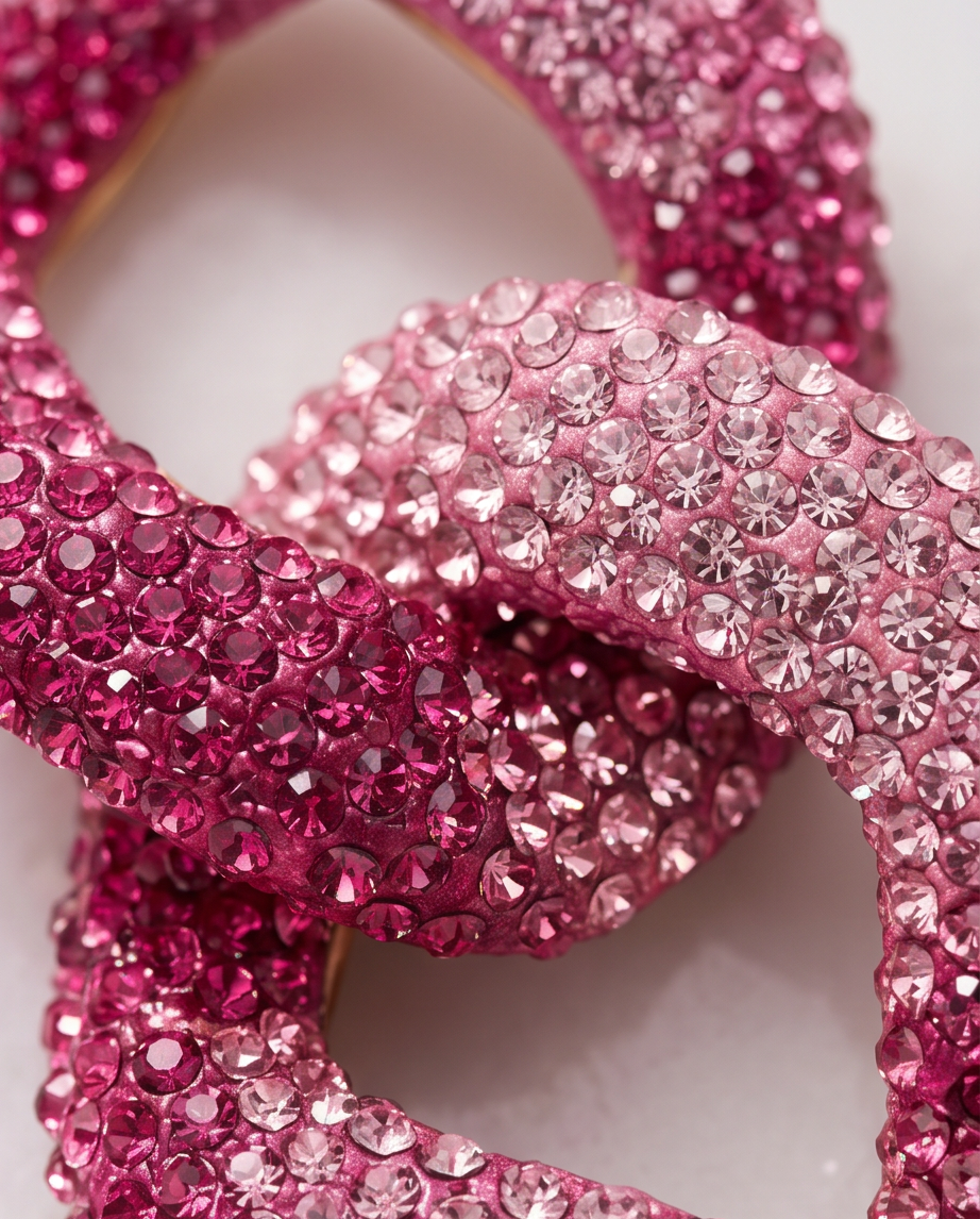 Close-up detail of pink ombré crystal pavé encrustation