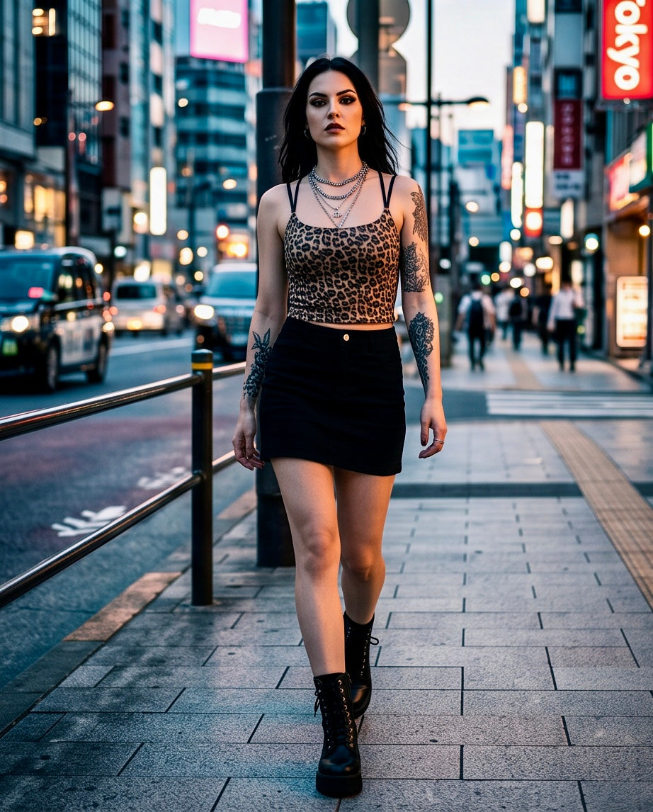 Leopard Print Spider Web Back Crop Cami Top