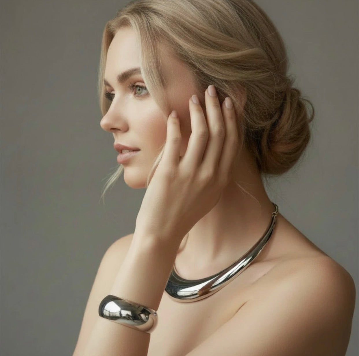 Silver Arc Choker & Cuff Bracelet Set