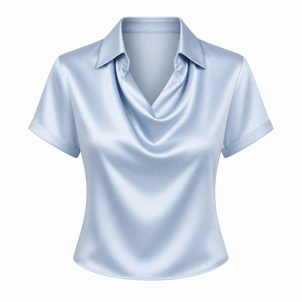Ice blue satin blouse product specifications and washing instructions