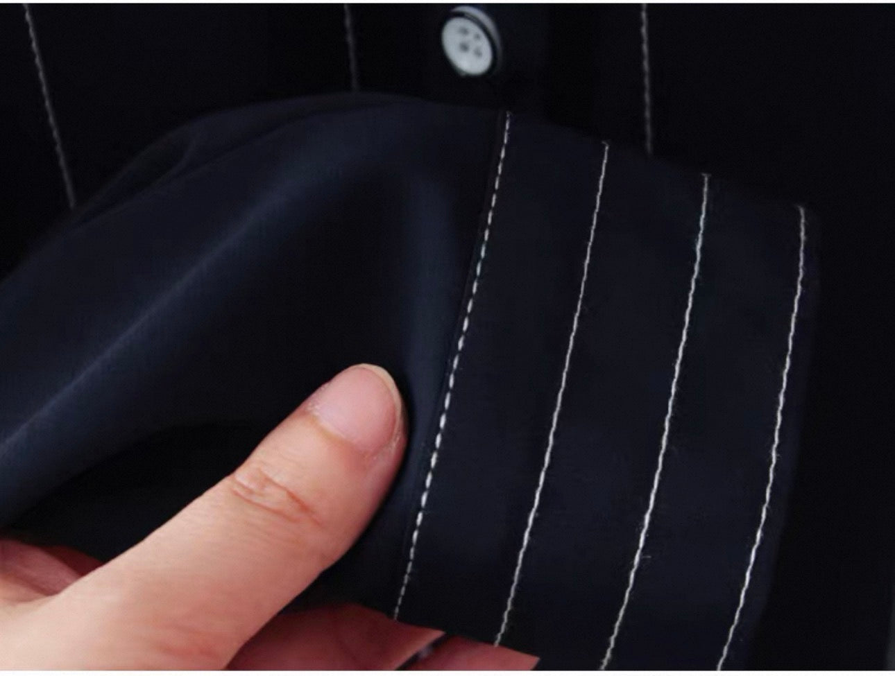 Navy Pinstripe Button-Up Shirt