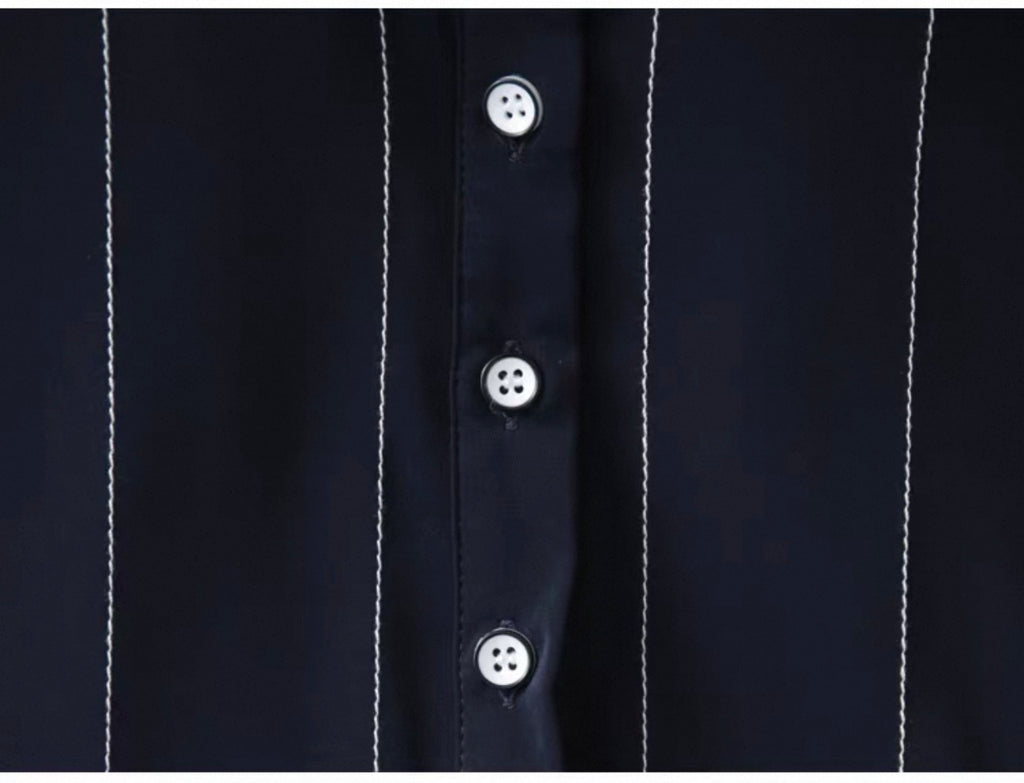 Navy Pinstripe Button-Up Shirt
