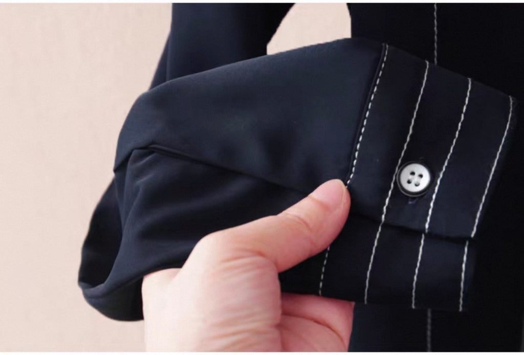 Navy Pinstripe Button-Up Shirt