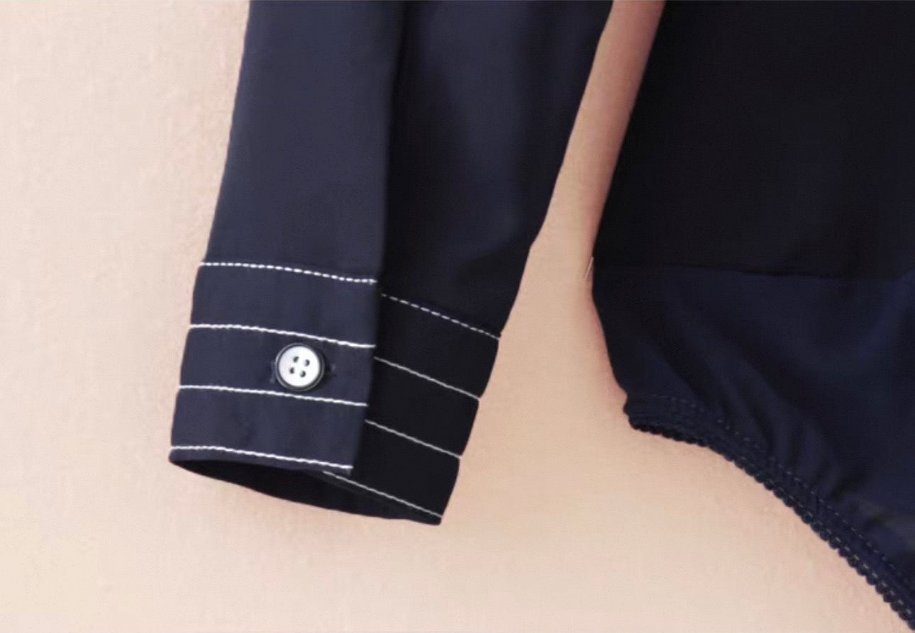 Navy Pinstripe Button-Up Shirt