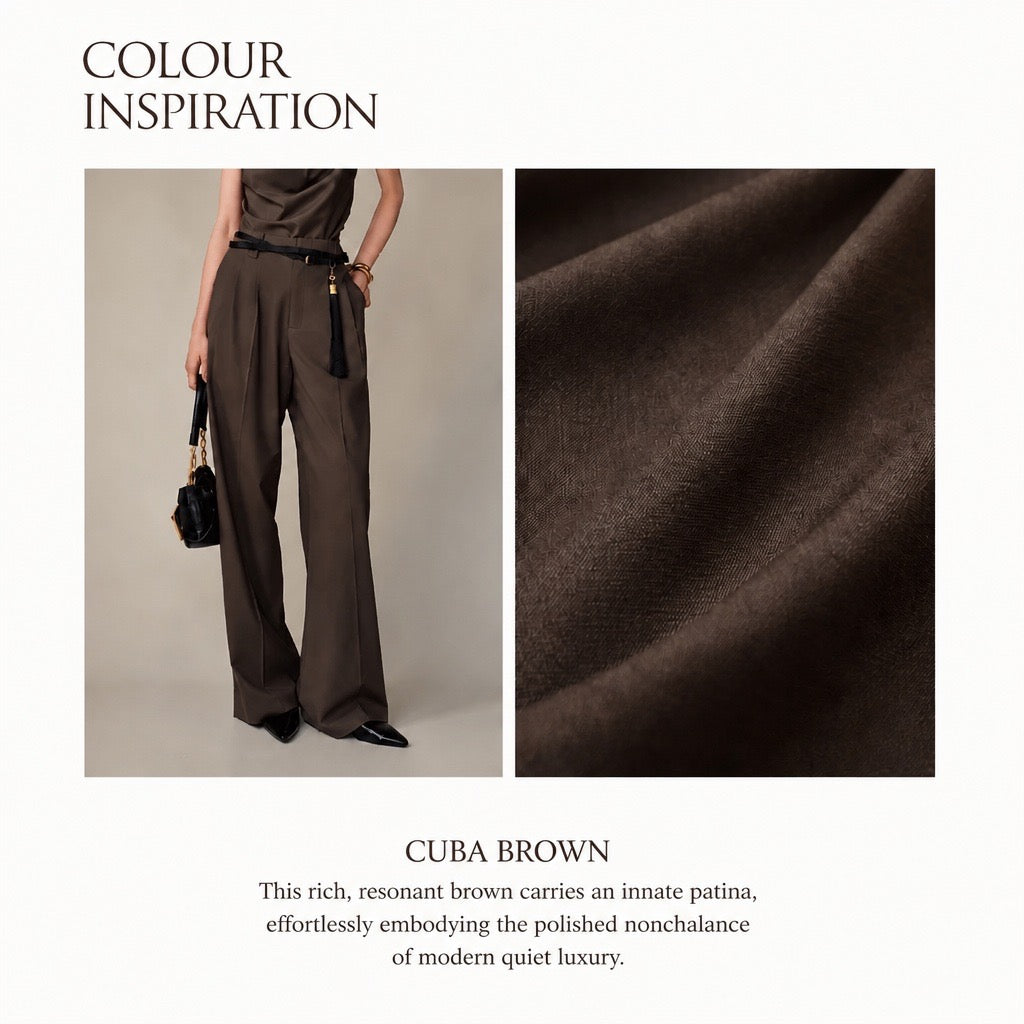 Pleated Wide-Leg Wool Trousers — Cuba Brown