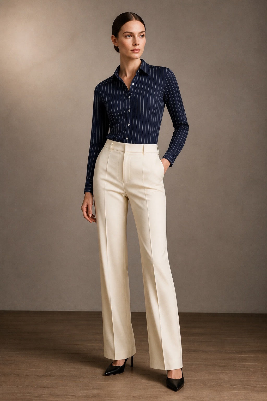 Navy Pinstripe Button-Up Shirt