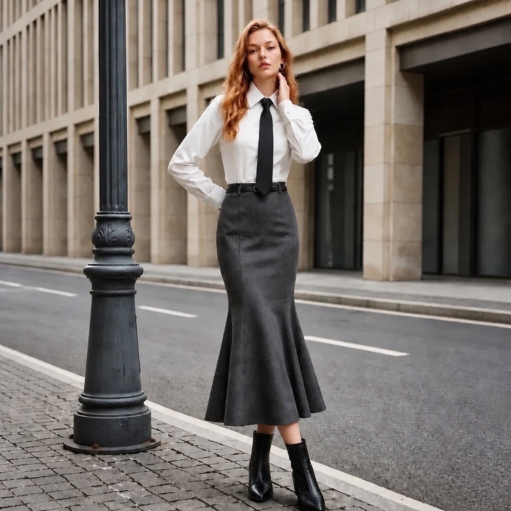 Pointed-Toe Block Heel Leather Ankle Boot — Black