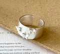 Silver Butterfly Embossed Wide Band Open Ring