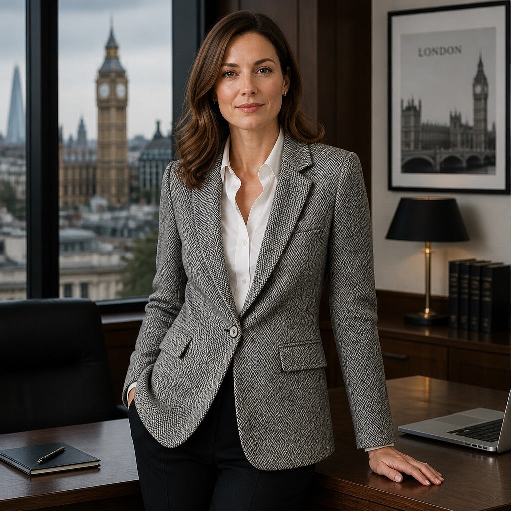 100% Wool Herringbone Sequin-Trim Blazer
