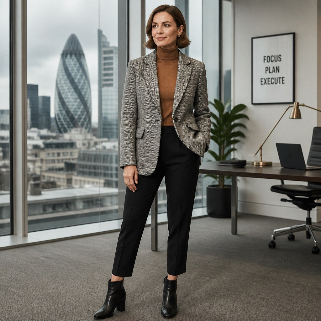 100% Wool Herringbone Sequin-Trim Blazer