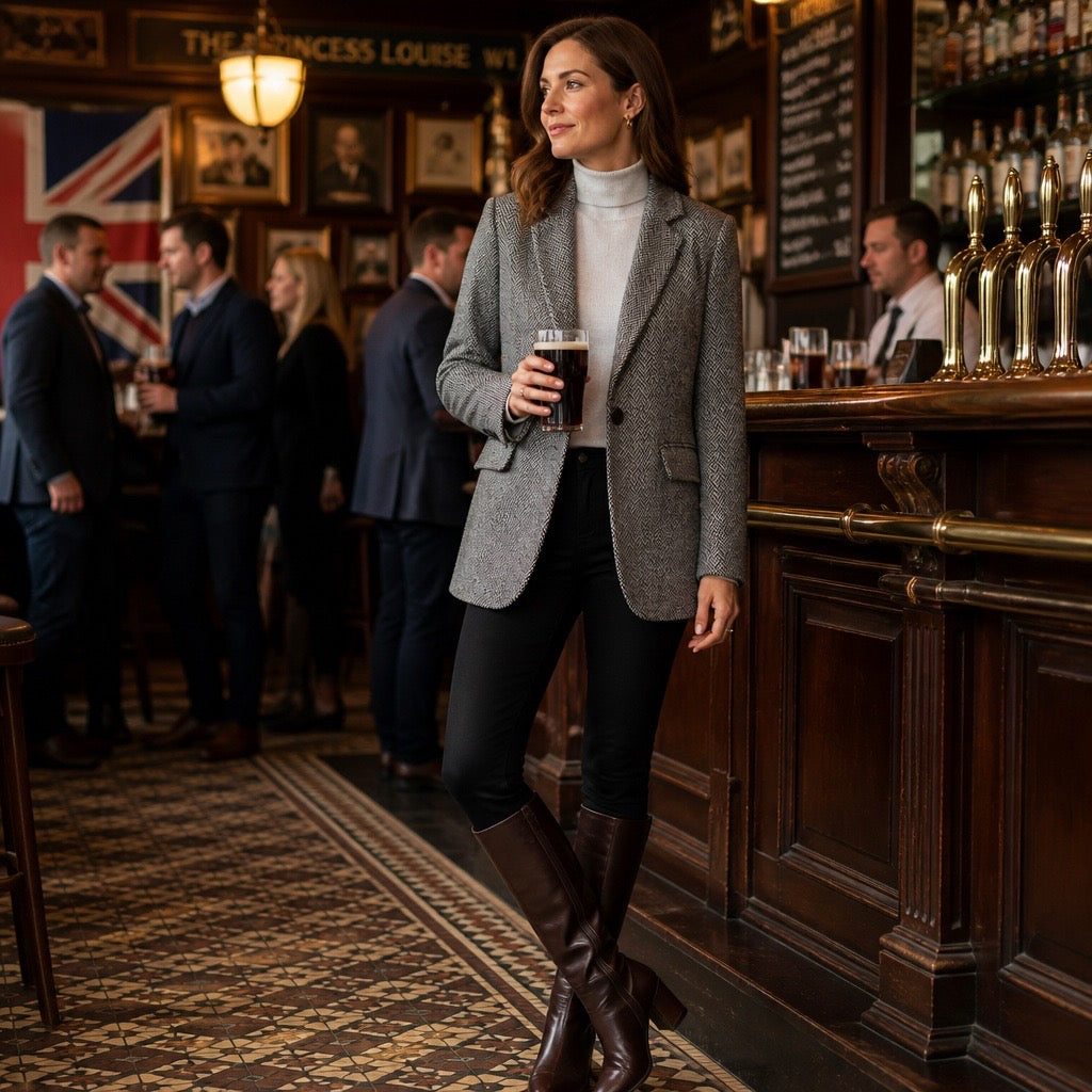 100% Wool Herringbone Sequin-Trim Blazer