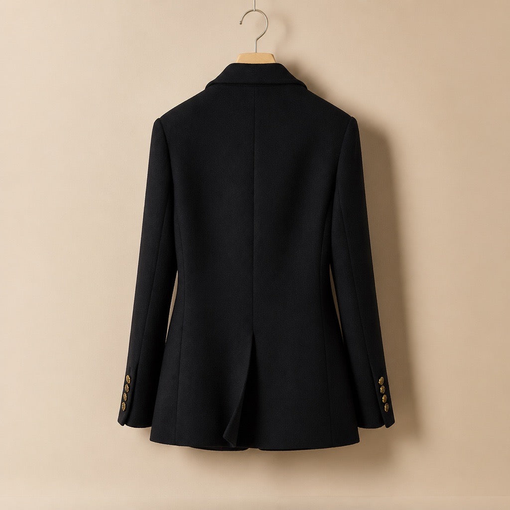 Charcoal Wool Gold-Button Blazer
