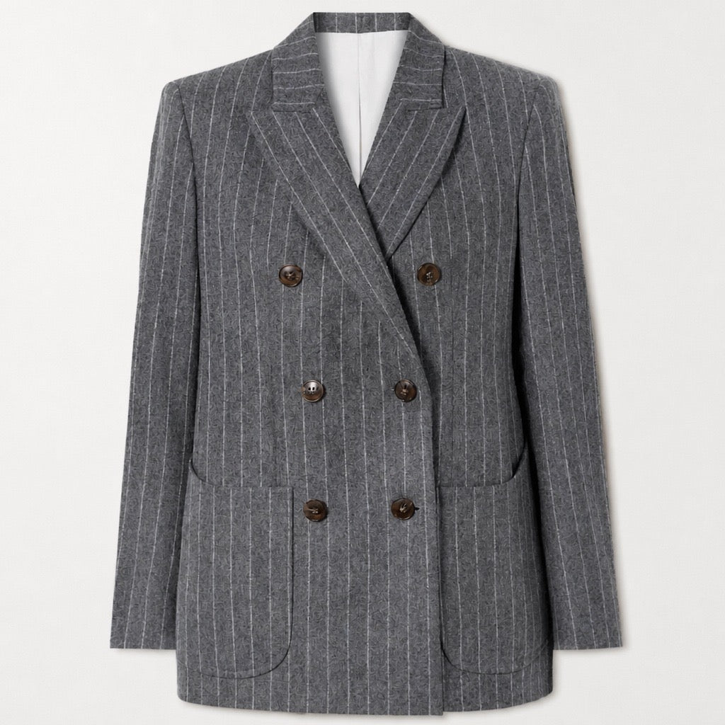 Light Grey Stripe Wool Blend Suit Set