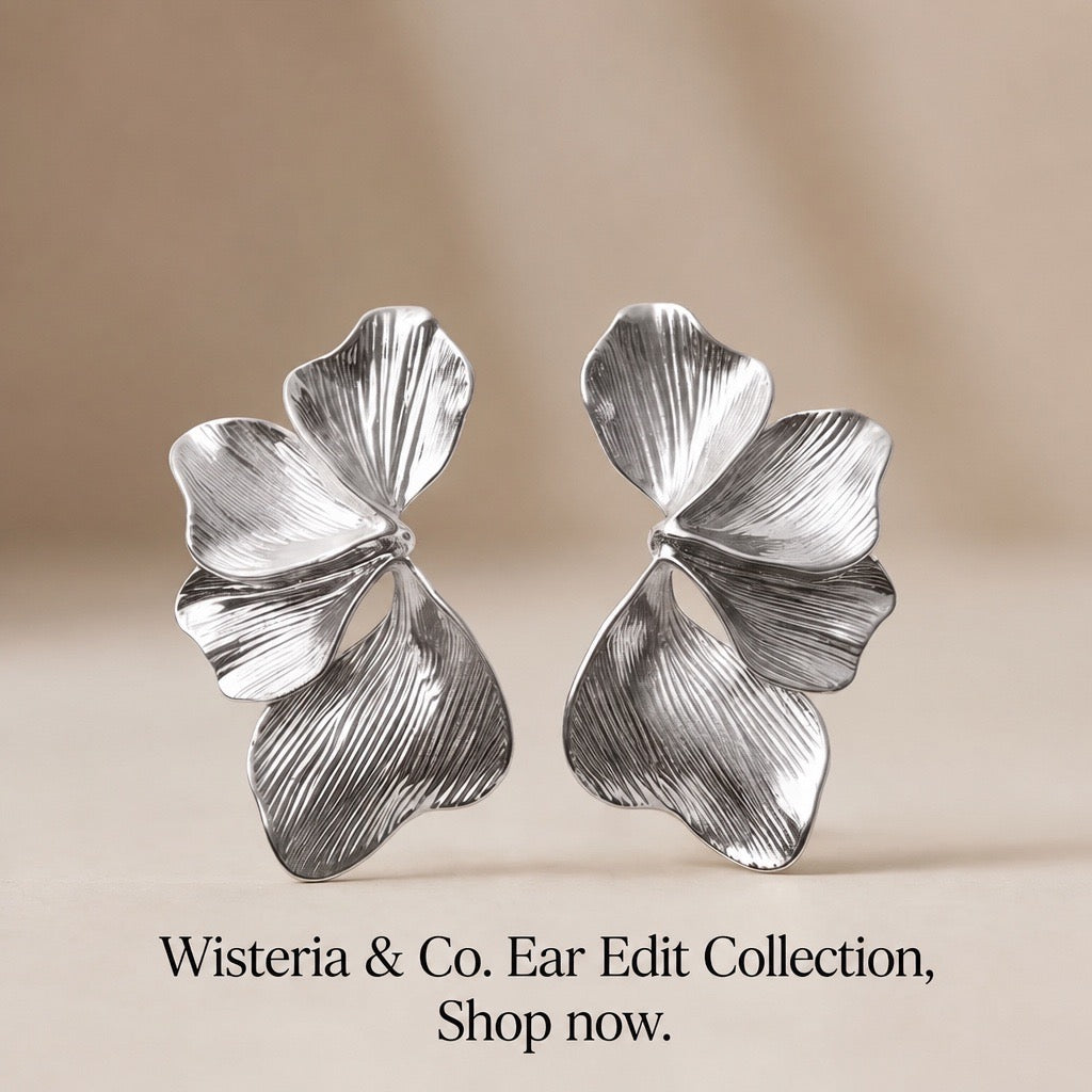 Silver Sculptural Double Petal Statement Earrings - Collection Banner