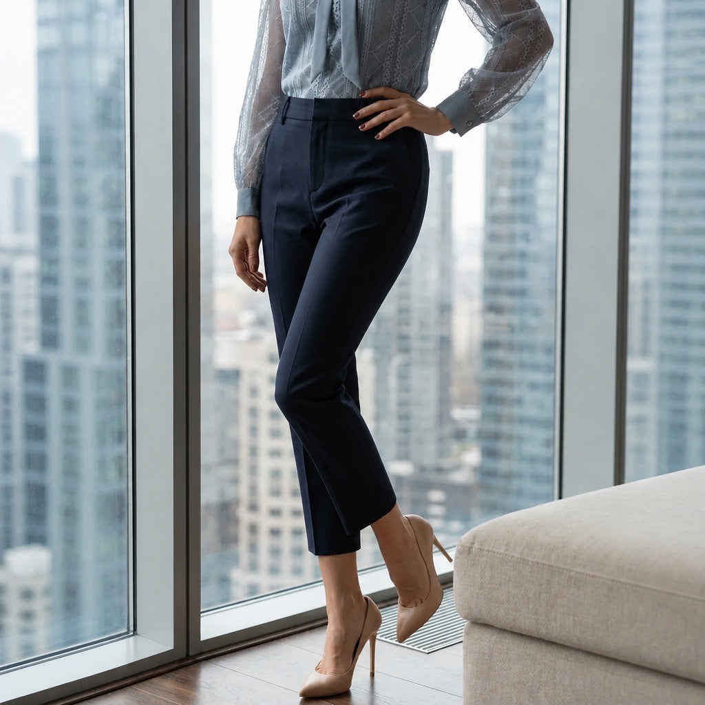 Navy Slim-Fit Tailored Cropped Trousers