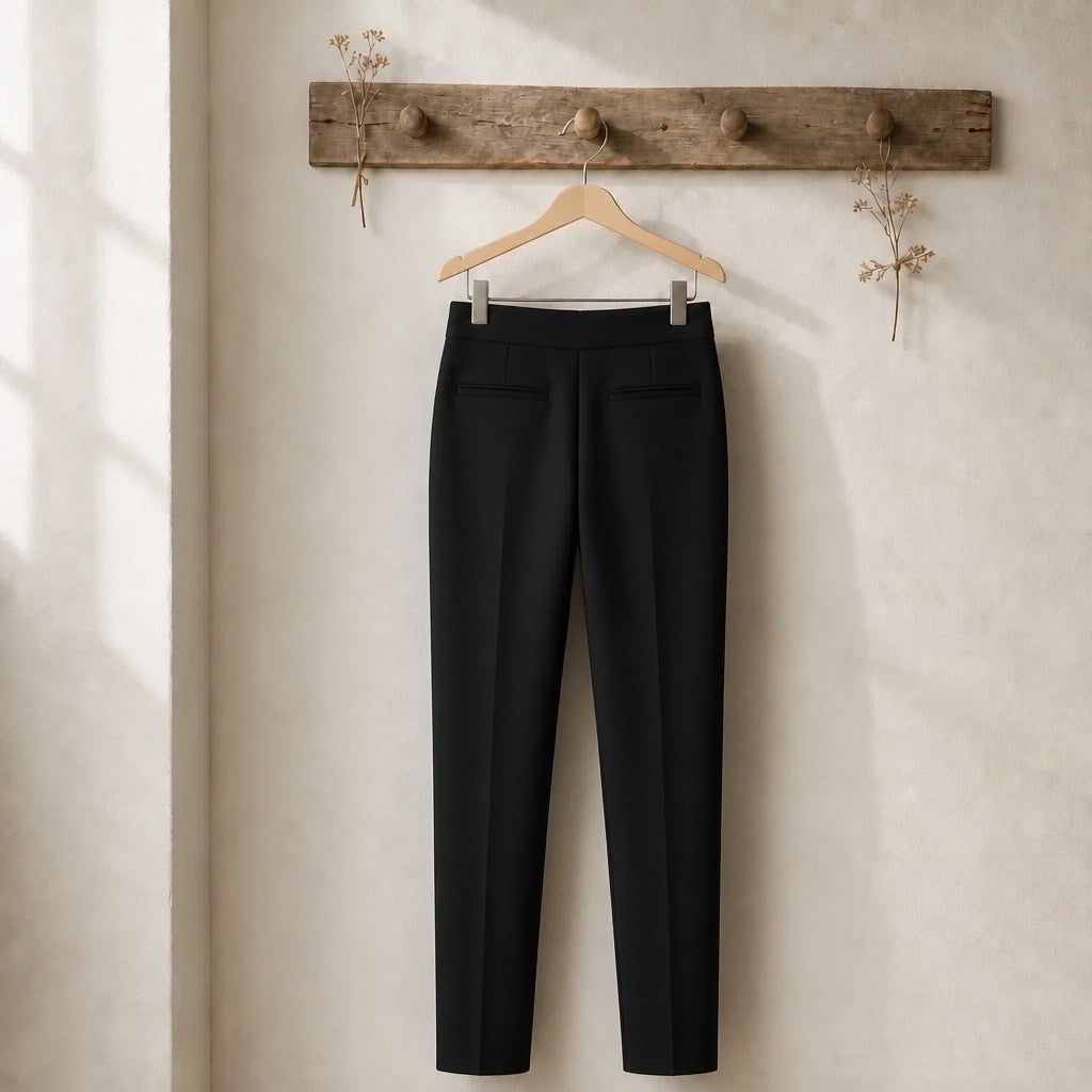 Black High-Waist Tapered Ankle Tailored Trousers