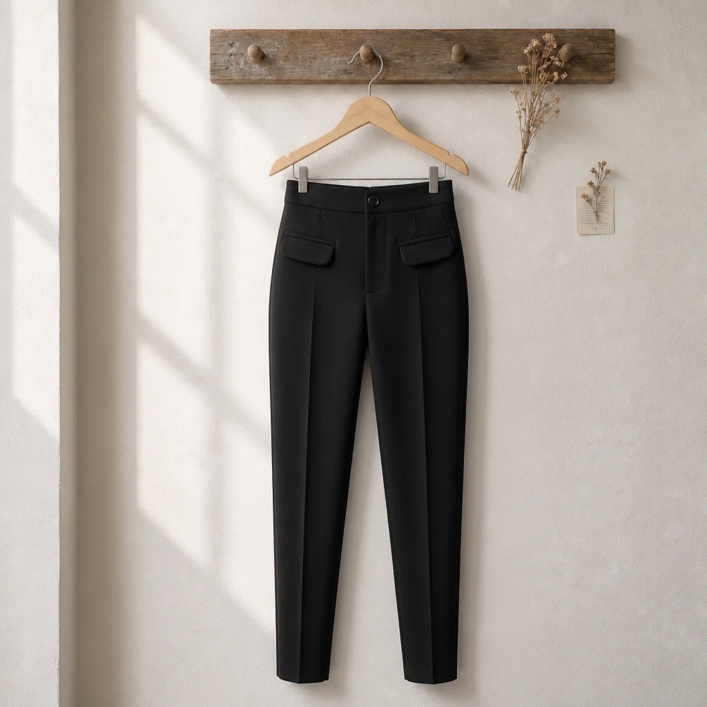 Black High-Waist Tapered Ankle Tailored Trousers