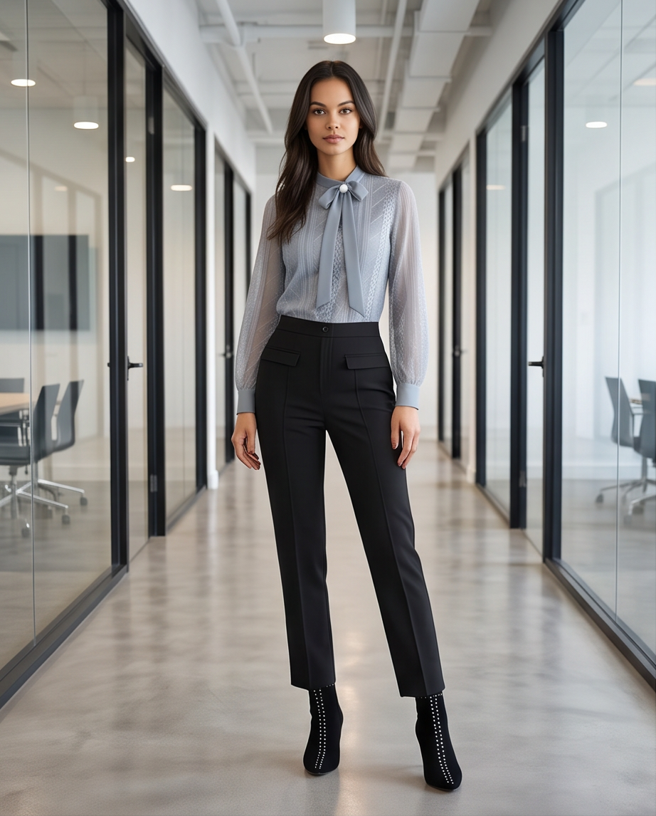 Black High-Waist Tapered Ankle Tailored Trousers