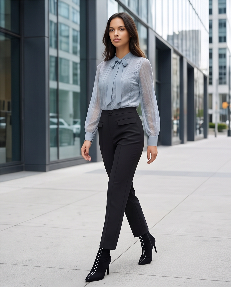 Black High-Waist Tapered Ankle Tailored Trousers
