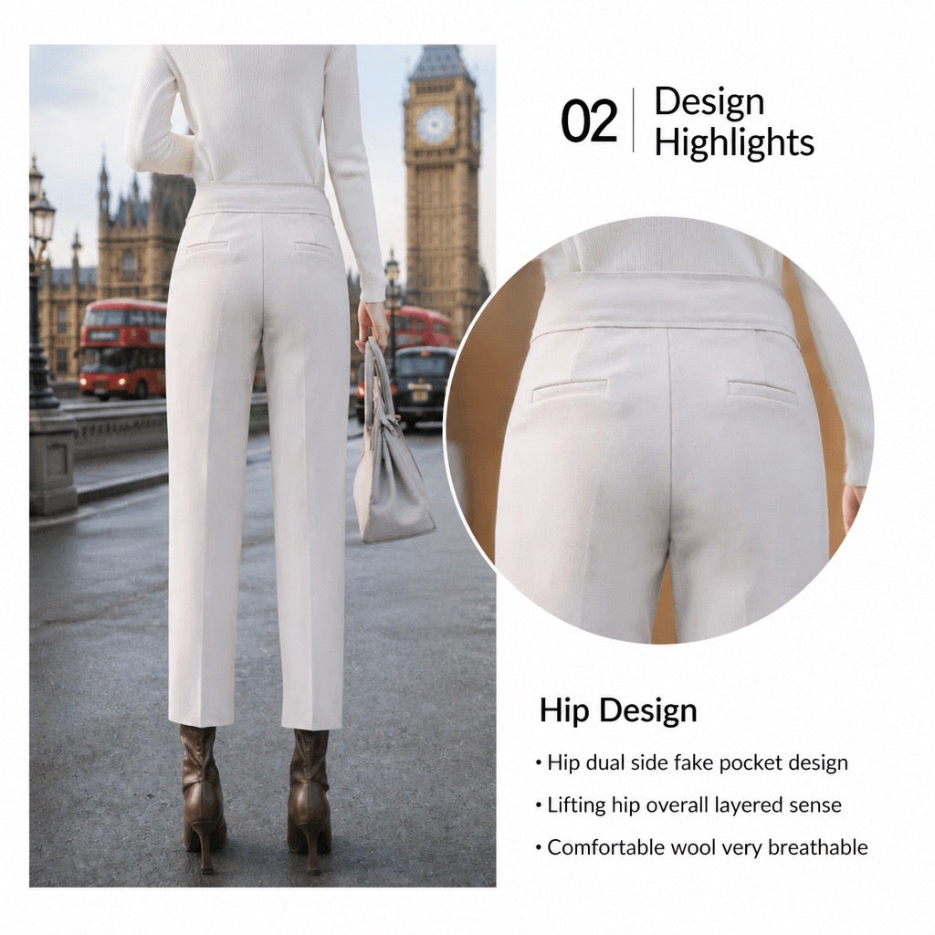 Cream High-Waist Straight-Leg Cropped Trousers