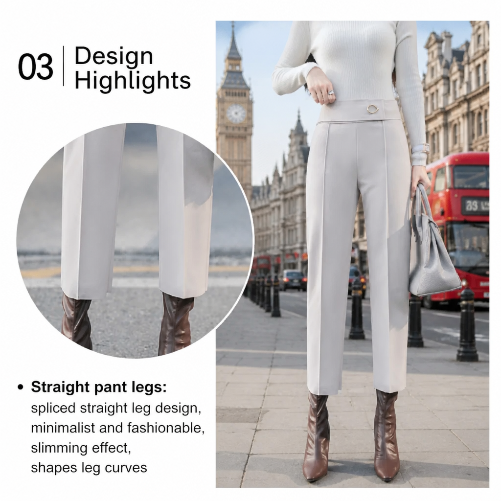 Cream High-Waist Straight-Leg Cropped Trousers