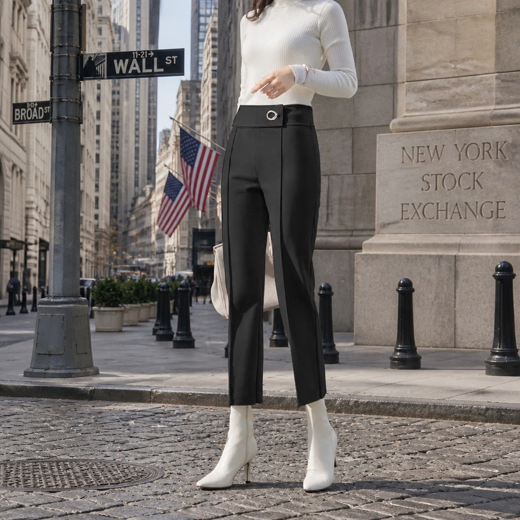 Black High-Waist Straight-Leg Cropped Trousers - Front view
