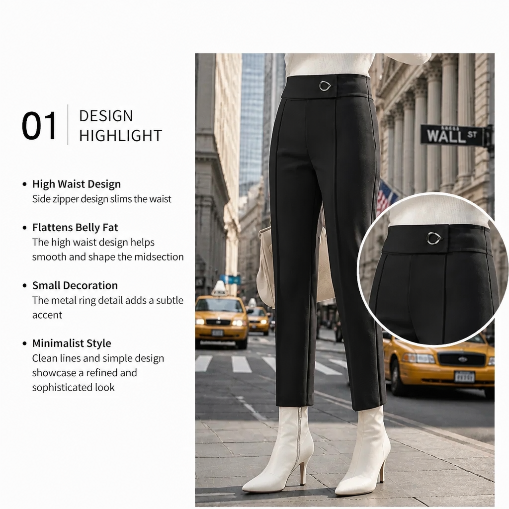 Black High-Waist Straight-Leg Cropped Trousers - Design highlight 01