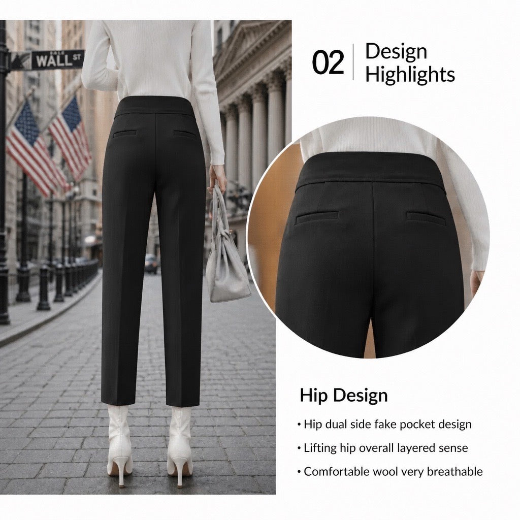 Black High-Waist Straight-Leg Cropped Trousers - Hip design