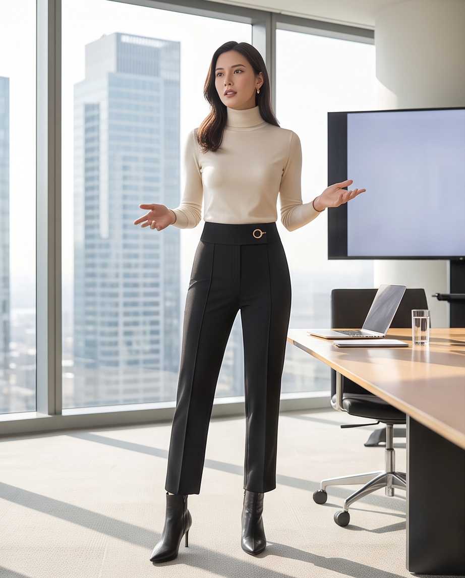 Black High-Waist Straight-Leg Cropped Trousers