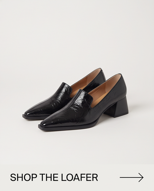 Black Patent Leather Pointed-Toe Block Heel Loafer
