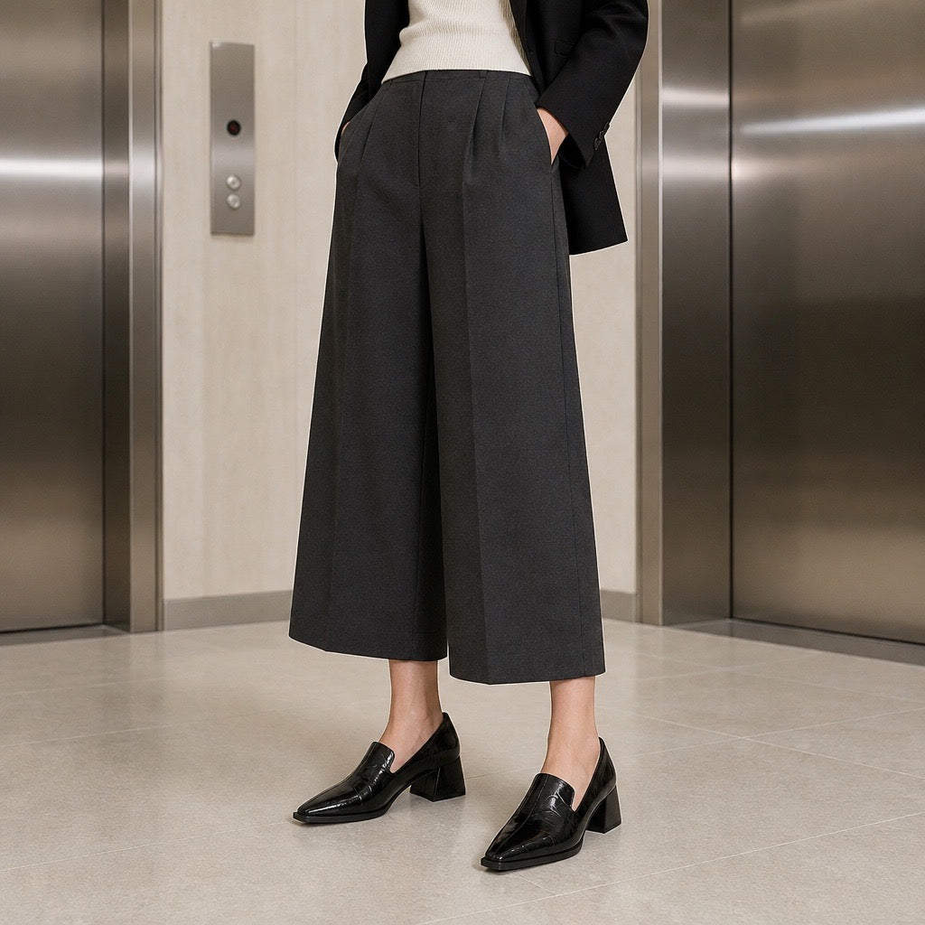 Black Patent Leather Pointed-Toe Block Heel Loafer