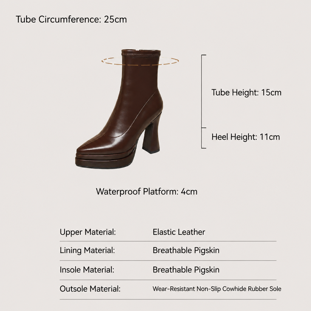Brown Stretch Leather Platform Ankle Boot