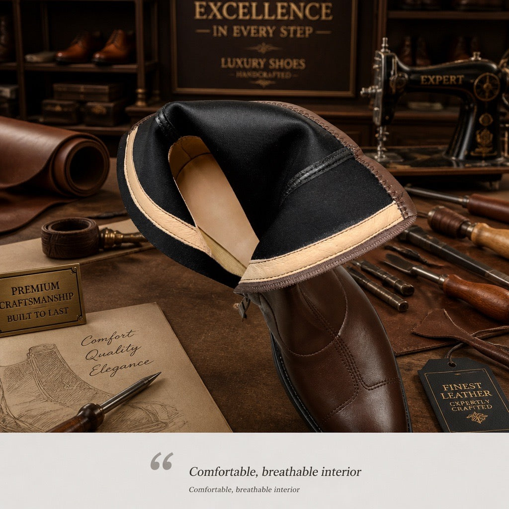 Brown Stretch Leather Platform Ankle Boot