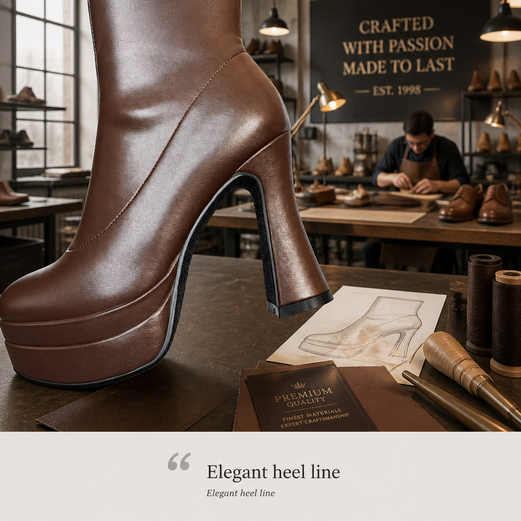 Brown Stretch Leather Platform Ankle Boot