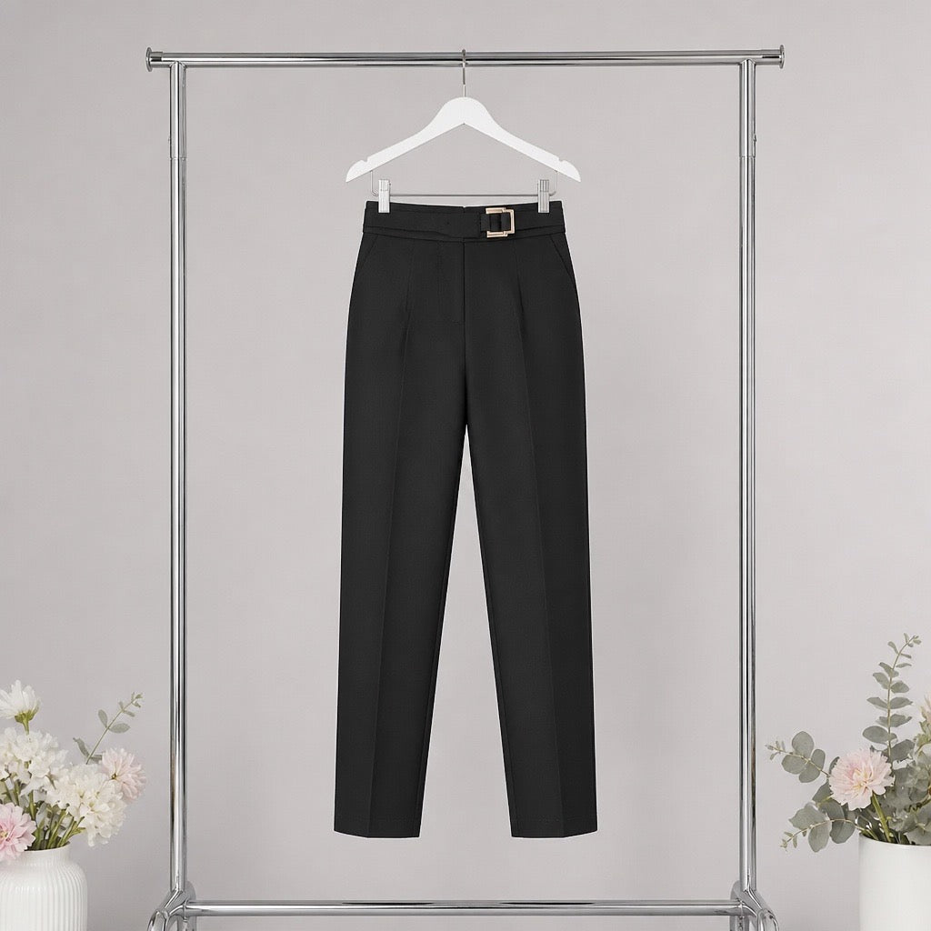 Black High-Waist Cropped Tapered Harem Trousers (Fleece-lined version)