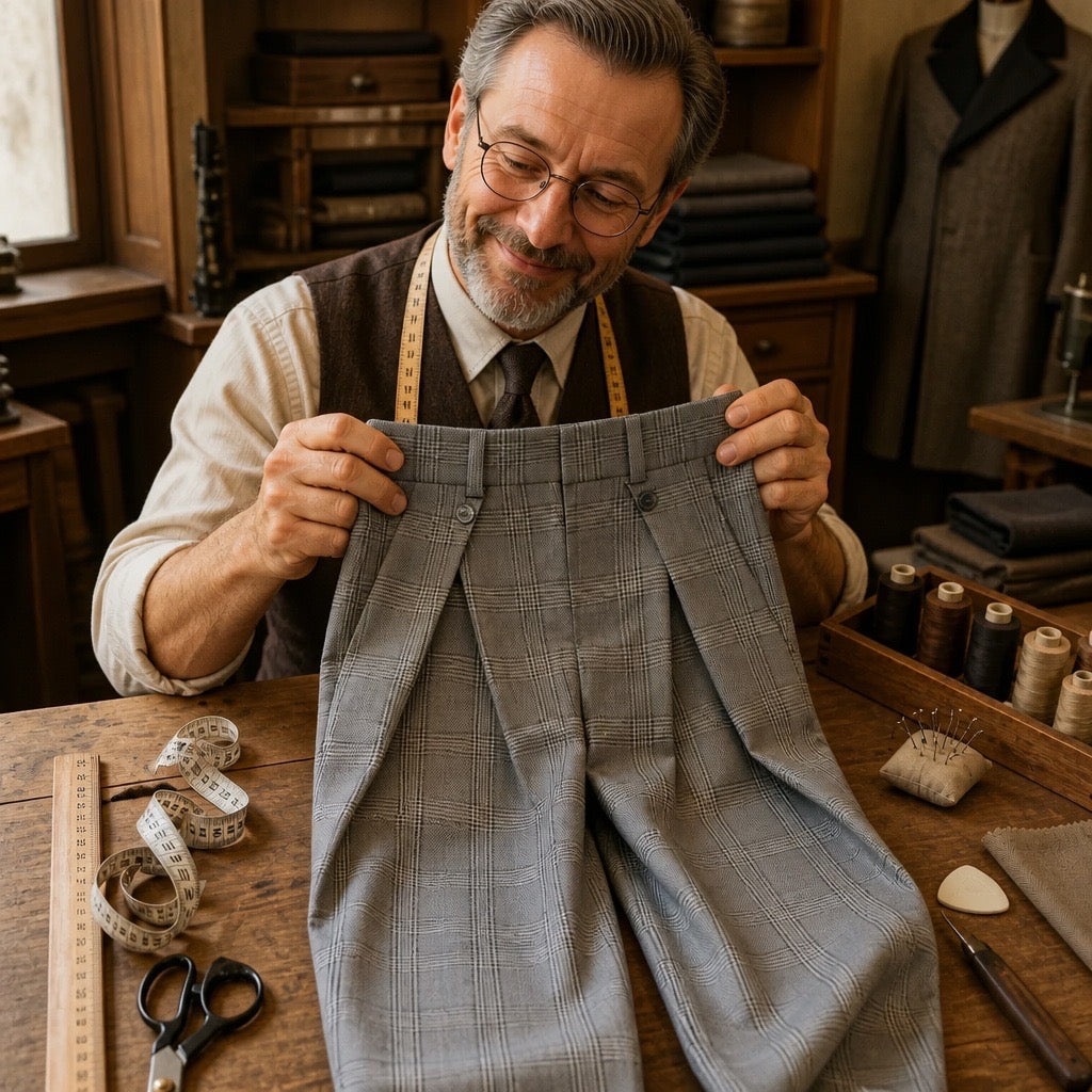 High-Waisted Wide-Leg Micro-Check Trousers
