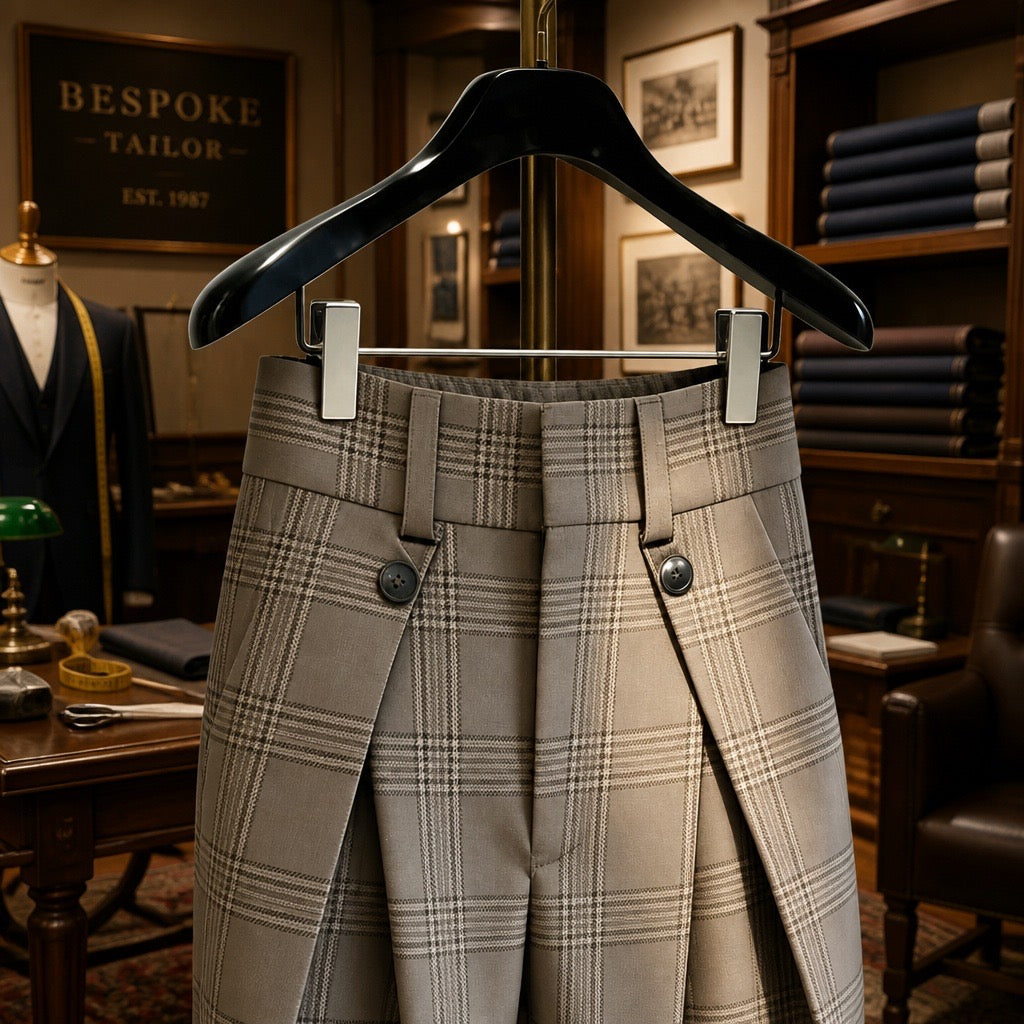 High-Waisted Wide-Leg Micro-Check Trousers
