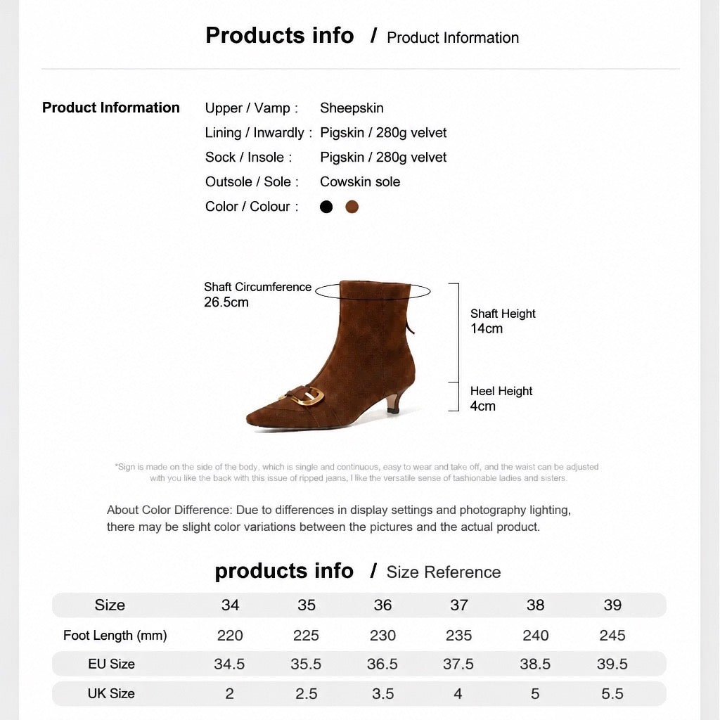 Brown Suede Gold Buckle Pointed-Toe Ankle Boots