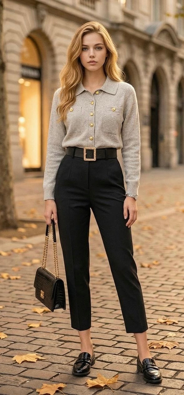Oatmeal Gold Button Knit Cardigan