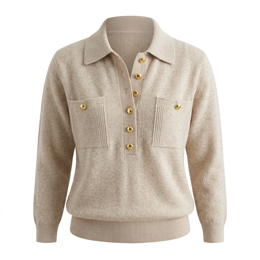 Oatmeal Gold Button Knit Cardigan
