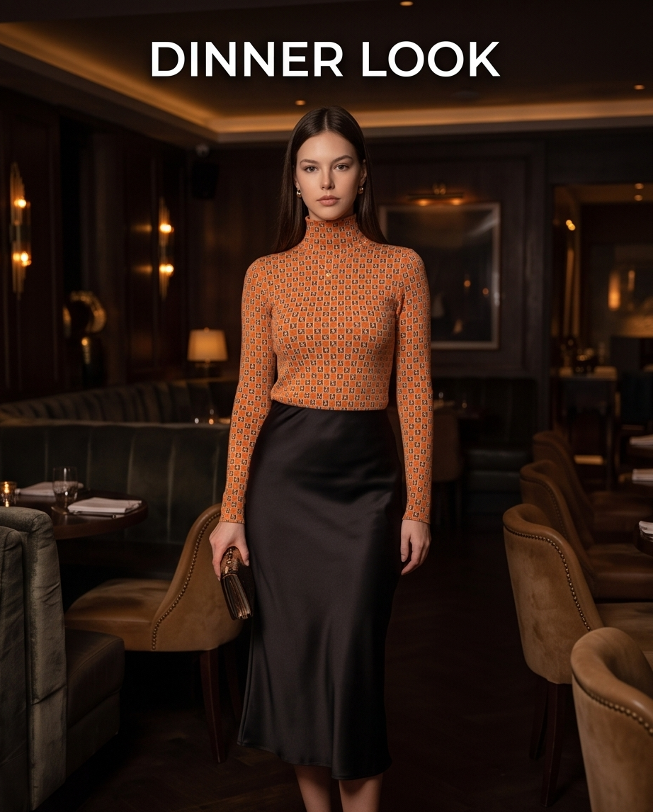 Orange Monogram Jacquard Turtleneck Knit Sweater