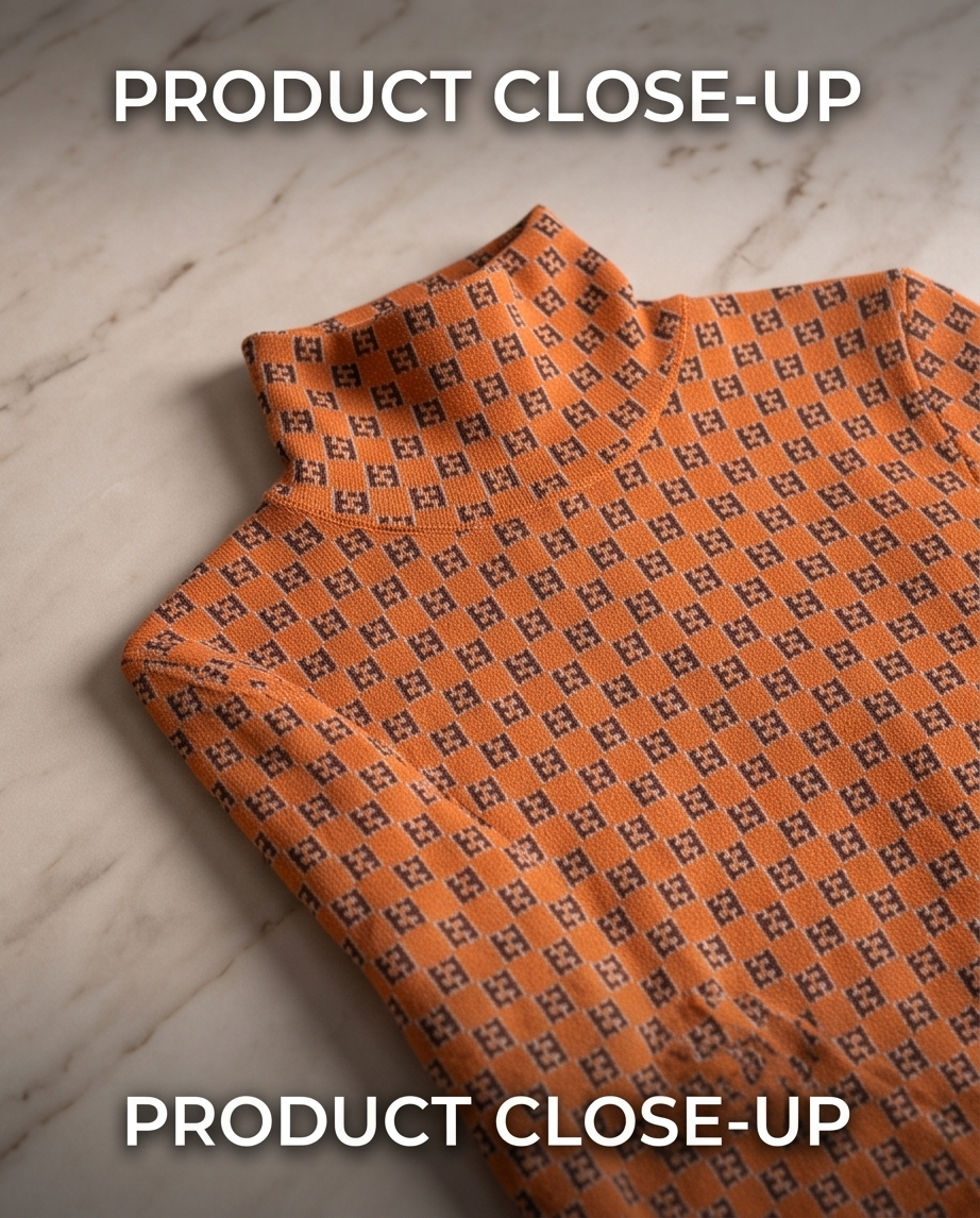 Orange Monogram Jacquard Turtleneck Knit Sweater
